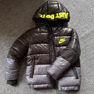 Nike Black and Gray Hooded Puffer Jacket